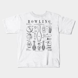 Bowling Pin Ball Bowler Retro Vintage Patent Print Kids T-Shirt